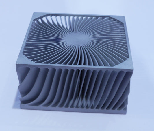 Complex metal 3D printed heat sink with intricate radial fin geometry - produced using SLM additive manufacturing in the Philippines by Make It 3D