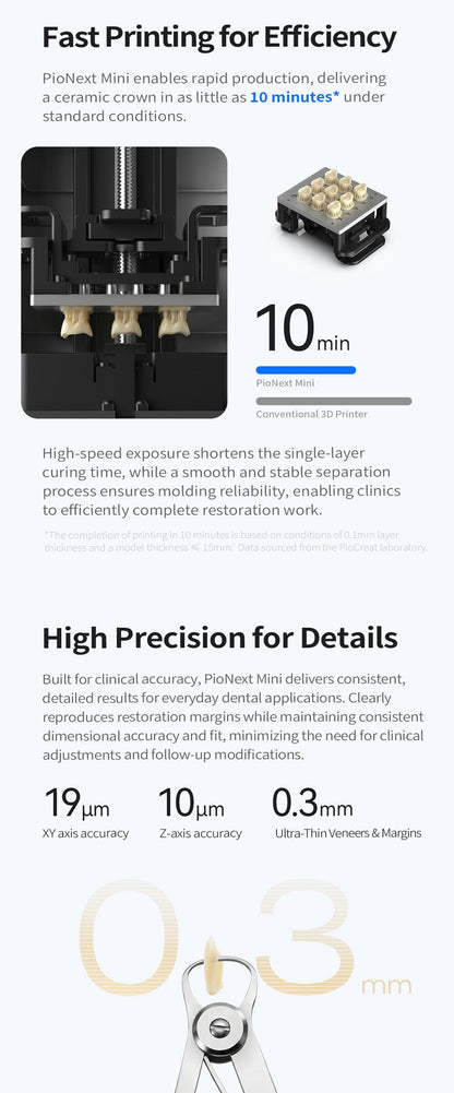 PioNext Mini Dental 3D Printer | Compact 9K Chairside Printer for Small Clinics & Labs