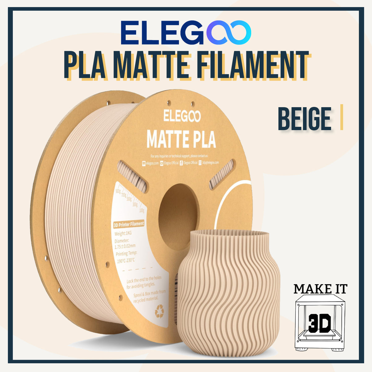 Elegoo PLA Matte Filament 1kg 1.75mm 3D Printing Filament