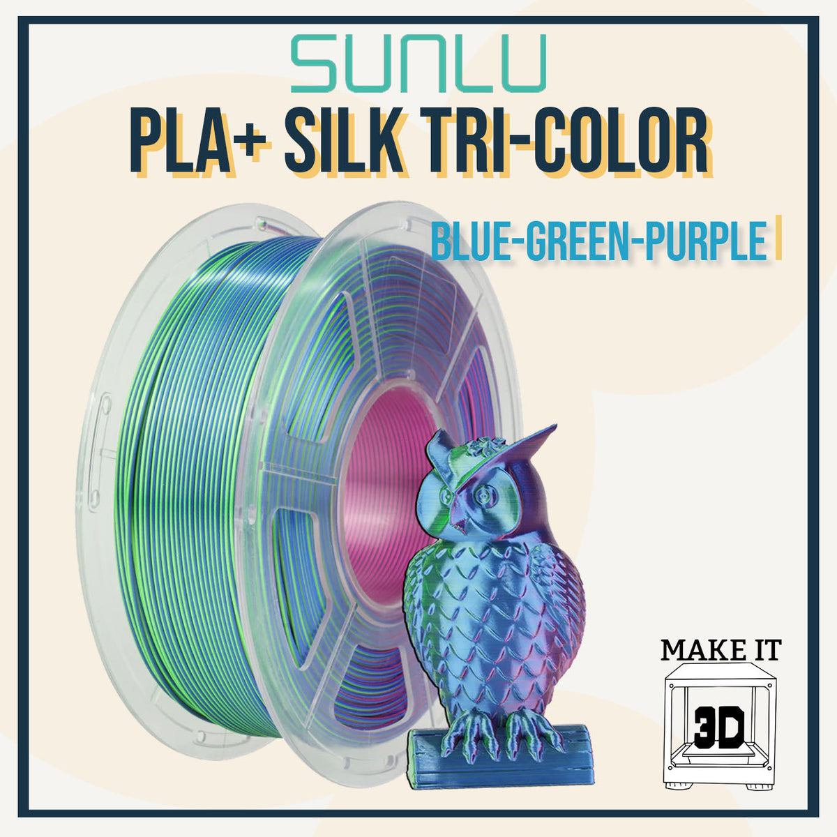 SUNLU PLA+ Silk Tri-Color Rainbow Filament 1.75mm 1kg 3D Printing Filament