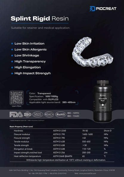 PioNext 500g Splint resin for 3D printer biocompatible for digital dentistry