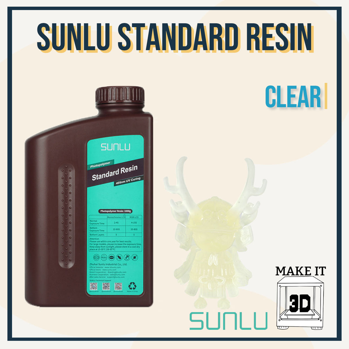 SUNLU Resin 1kg ABS-Like 3D Printing Resin 3D Printer UV Resin 405nm