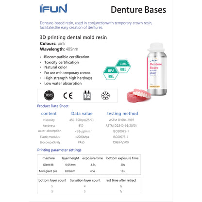 500g iFun Denture Base Resin Biocompatible dental 3D printing resin