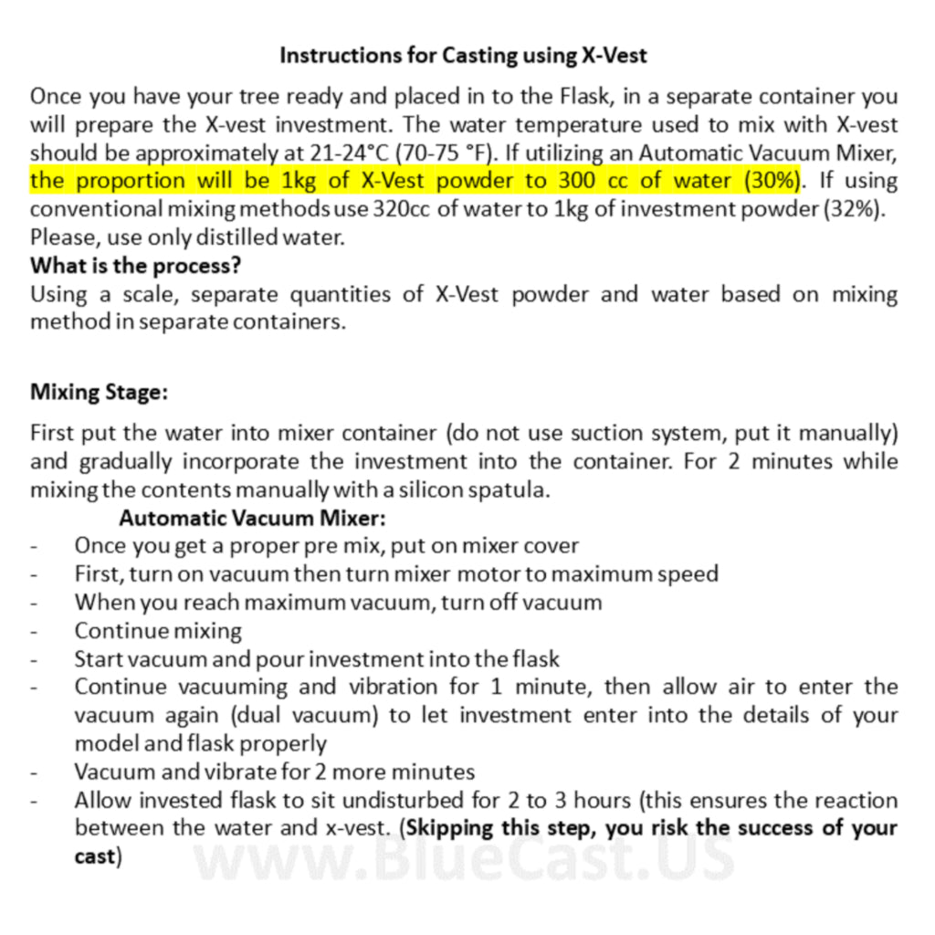 BlueCast 5kg X-Vest investment powder for casting 3D print