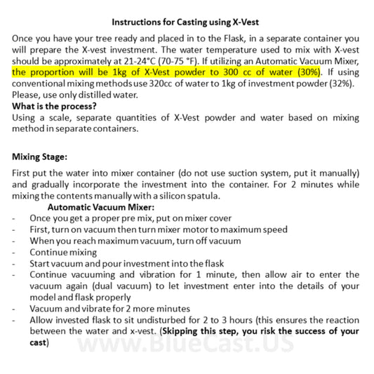 BlueCast 5kg X-Vest investment powder for casting 3D print