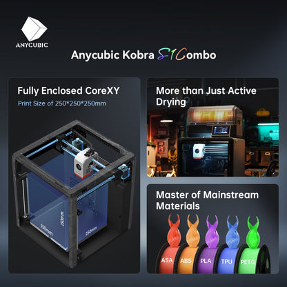 Anycubic Kobra S1 Combo fully enclosed core XY FDM 3D printer, multi-material, multi-color