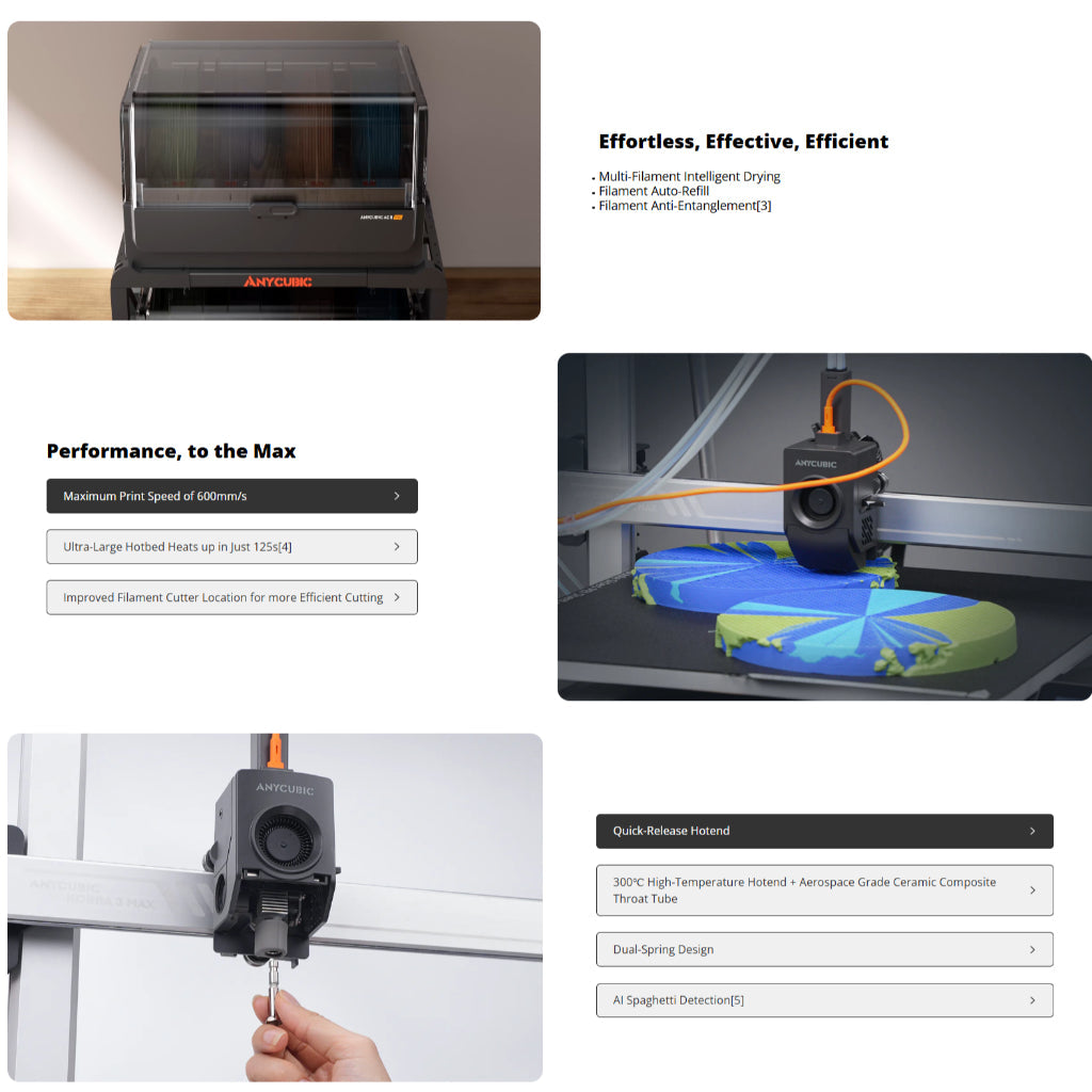 Anycubic Kobra 3 Max Combo large format FDM multi color 3D printer with built-in filament dryer