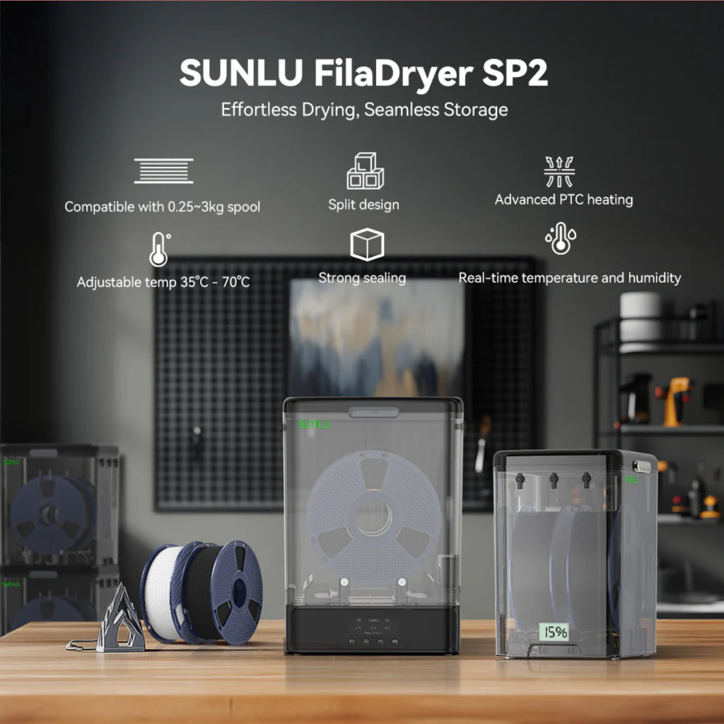 SUNLU SP2 2-in-1 Filament Dryer and Storage Box, Can fit 2x1kg or 1x3kg spool for 3D printer