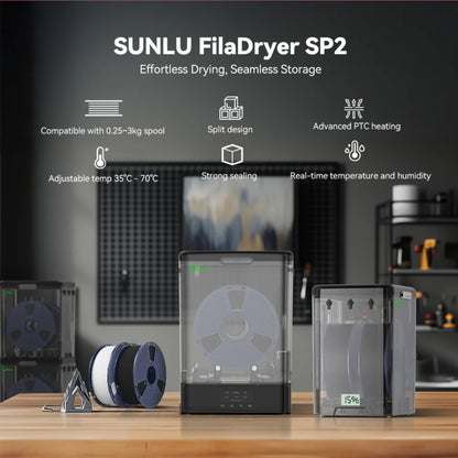 SUNLU SP2 2-in-1 Filament Dryer and Storage Box, Can fit 2x1kg or 1x3kg spool for 3D printer