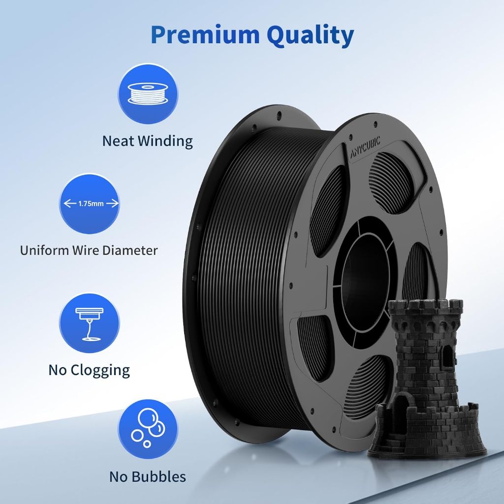 ANYCUBIC 1kg PLA 1.75mm 3D Printing Filament Neatly Wound Bubble Free w Reusable Spool