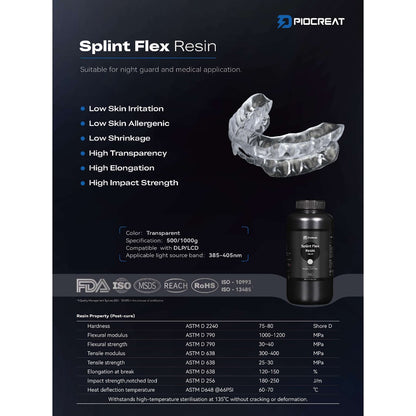 PioNext 500g Splint Flex 3D printer resin biocompatible for digital dentistry