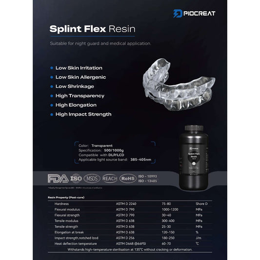 PioNext 500g Splint Flex 3D printer resin biocompatible for digital dentistry