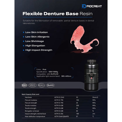PioNext 500g Flexible Denture Base 3D printer resin biocompatible for 3D printing