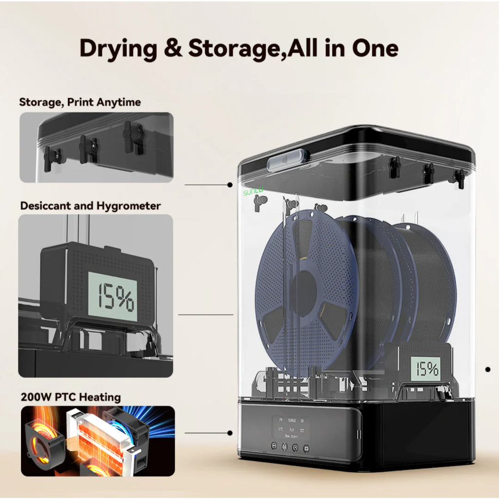 SUNLU SP2 2-in-1 Filament Dryer and Storage Box, Can fit 2x1kg or 1x3kg spool for 3D printer