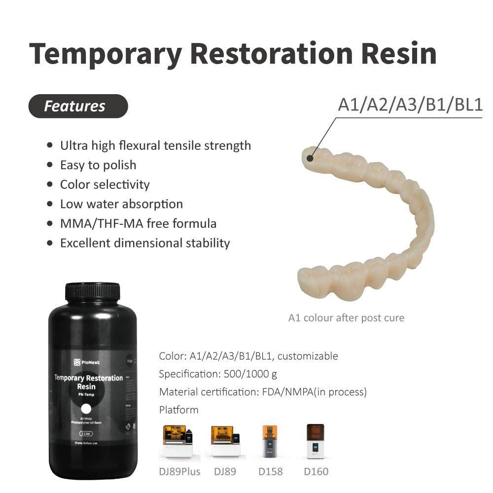 PioNext 1kg Temporary Restoration 3D printer Resin crown &bridge biocompatible for digital dentistry