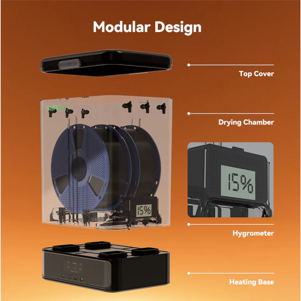 SUNLU SP2 2-in-1 Filament Dryer and Storage Box, Can fit 2x1kg or 1x3kg spool for 3D printer